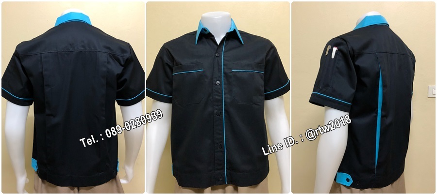 เสื้อช็อปแขนสั้นแบบดำกุ้นฟ้า (รหัส A15)