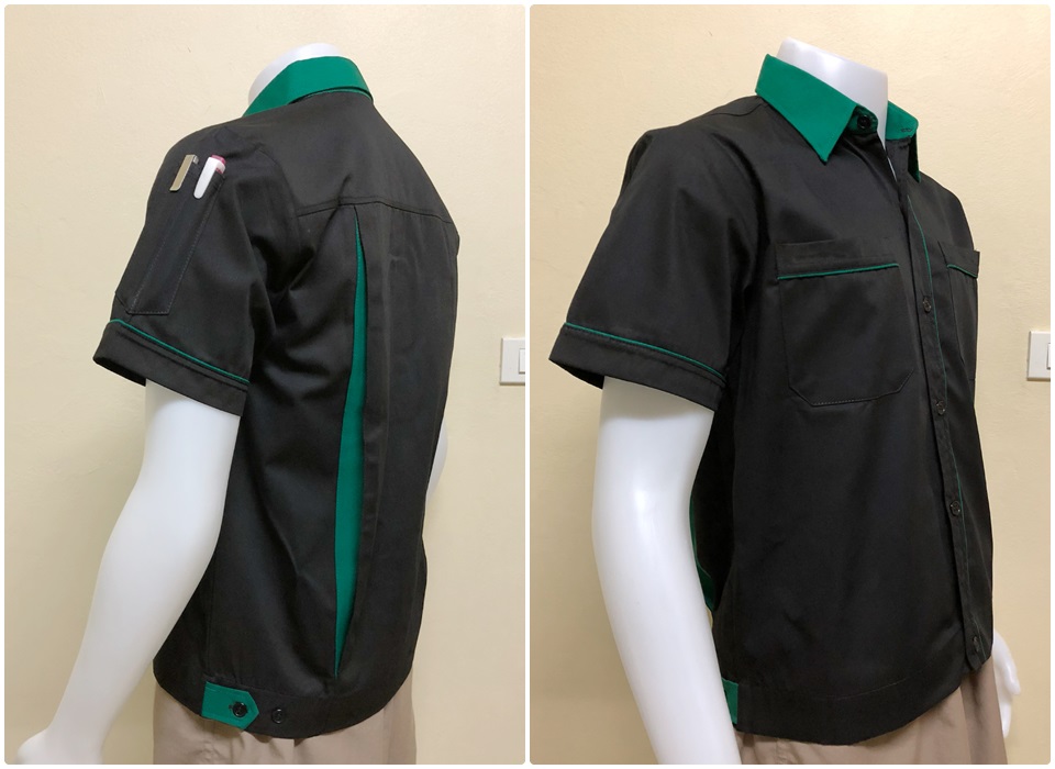 เสื้อช็อปแขนสั้นแบบดำกุ้นเขียวเข้ม (รหัส A37)