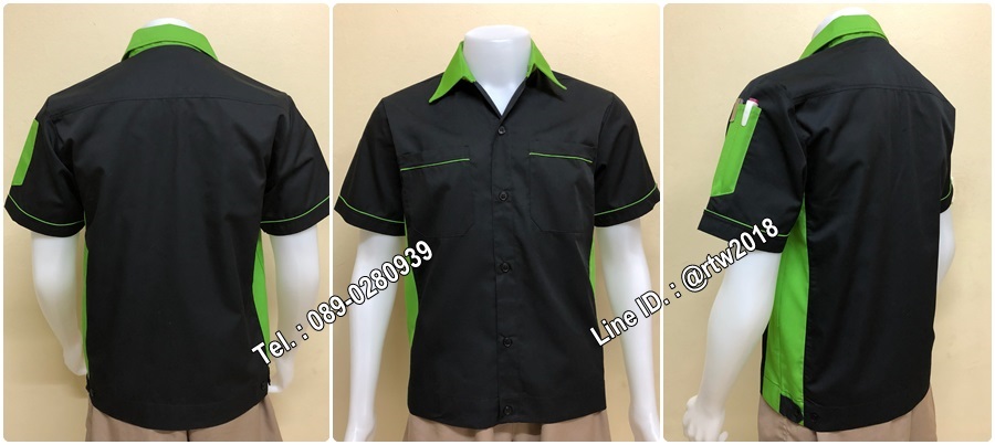 เสื้อช็อปแขนสั้นแบบดำข้างเขียว (รหัส A5)