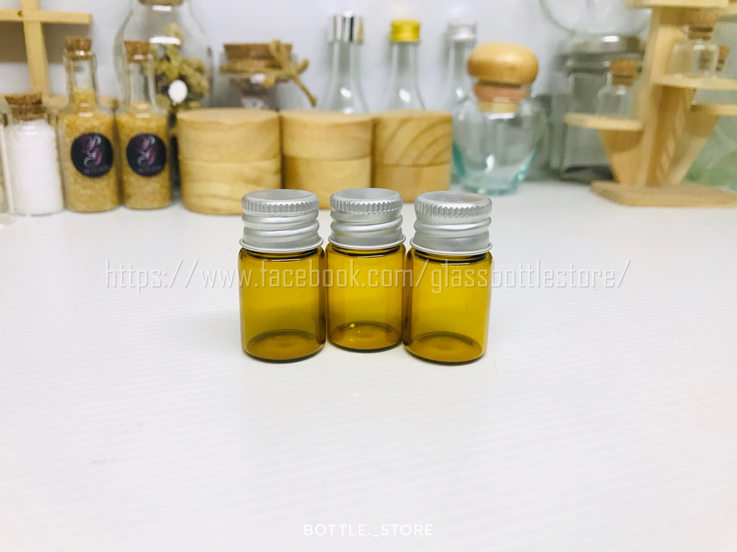 ขวดแก้ว กลม 5ml สีชาฝาเงิน