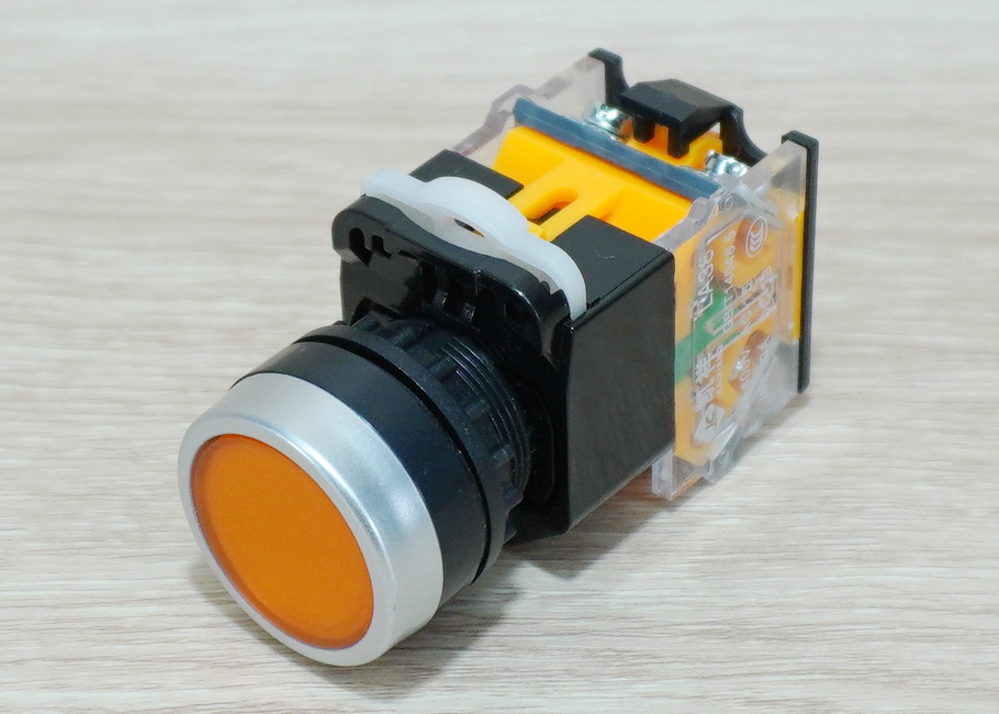 LA38 22mm Flat Head Pushbutton Switch 1NO/1NC Reset (Yellow กดติด-ปล่อยดับ) LA38-11BN