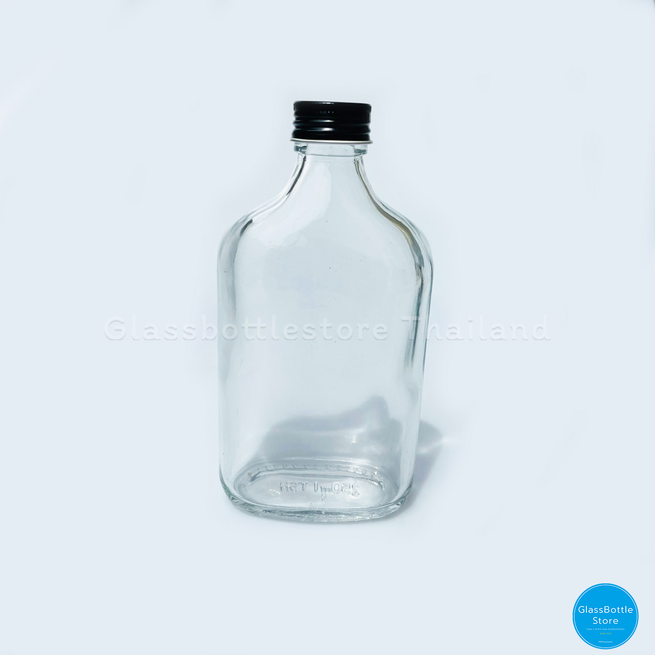 ขวดแก้ว แบน 350ml ฝาเกลียวสีดำ