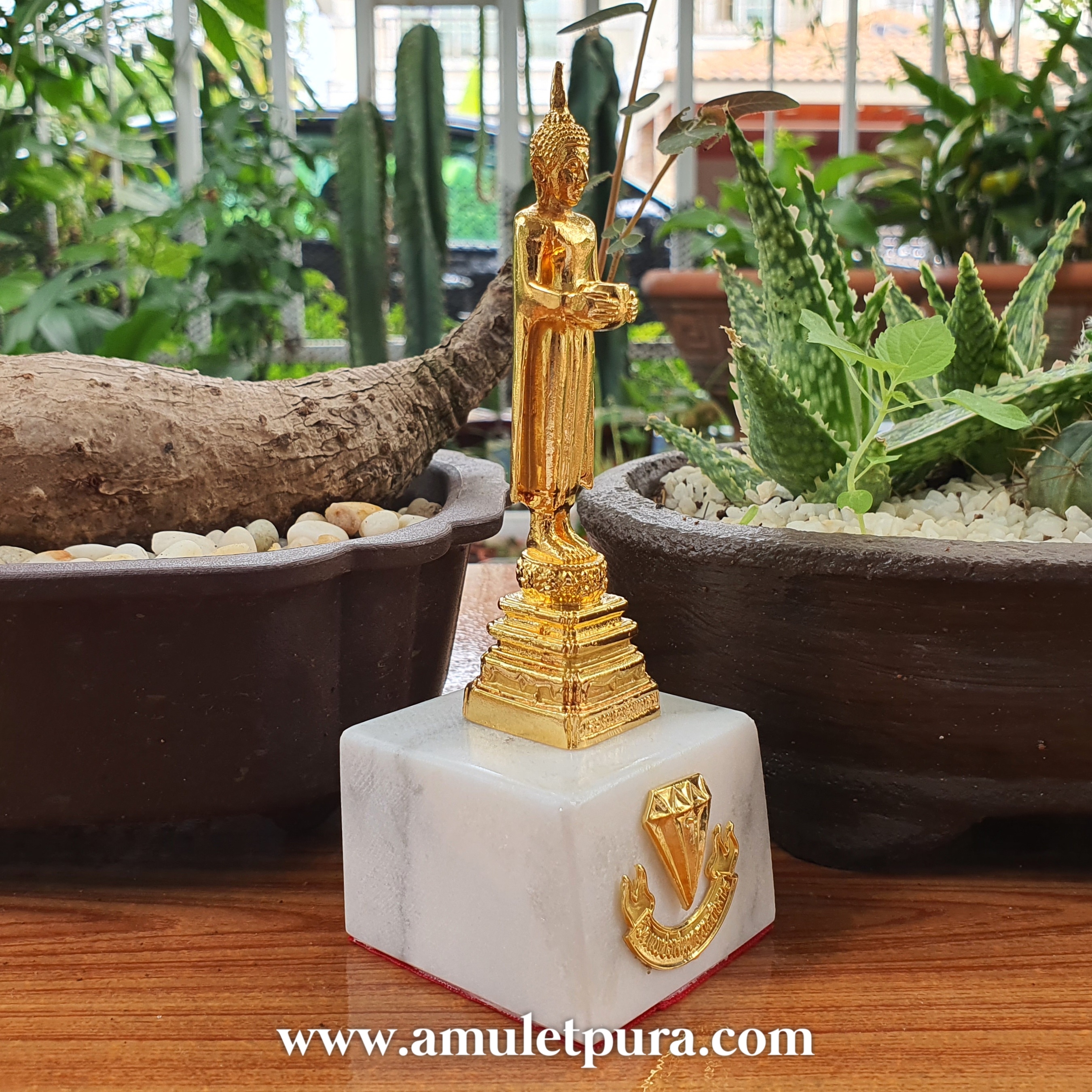 หลวงพ่อบ้านแหลม(องค์บูชา เนื้อทองเหลือง ฐานหินอ่อน)วัดเพชรสมุทรวรวิหาร จ.สมุทรสงคราม(ความสูงรวมฐาน 5.5นิ้ว)