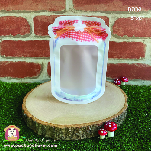 ซองซิปขวดโหลตั้งได้ ลายสก็อตสีแดง