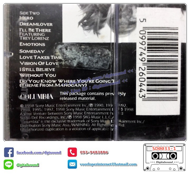 เทปคาสเซ็ท MARIAH CAREY อัลบั้ม 1's (ซีลมือหนึ่ง)