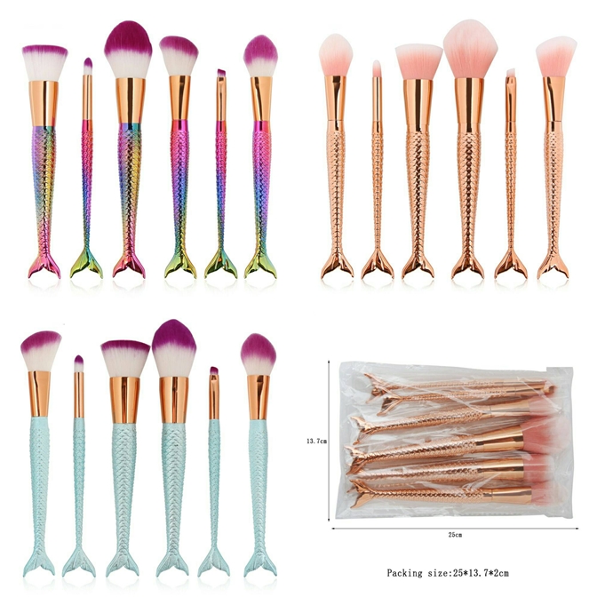 เซตแปรงแต่งหน้าหางนางเงือกชุด 6 ชิ้น