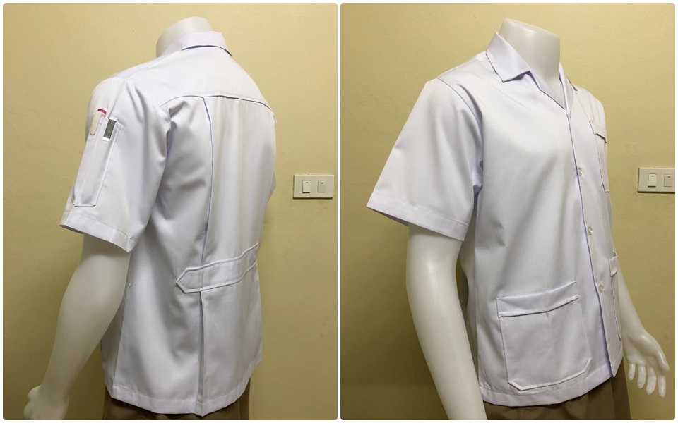 รหัส A1 : เสื้อช่างแขนสั้นผ้าคอมทวิวสามกระเป๋าสีขาวล้วน