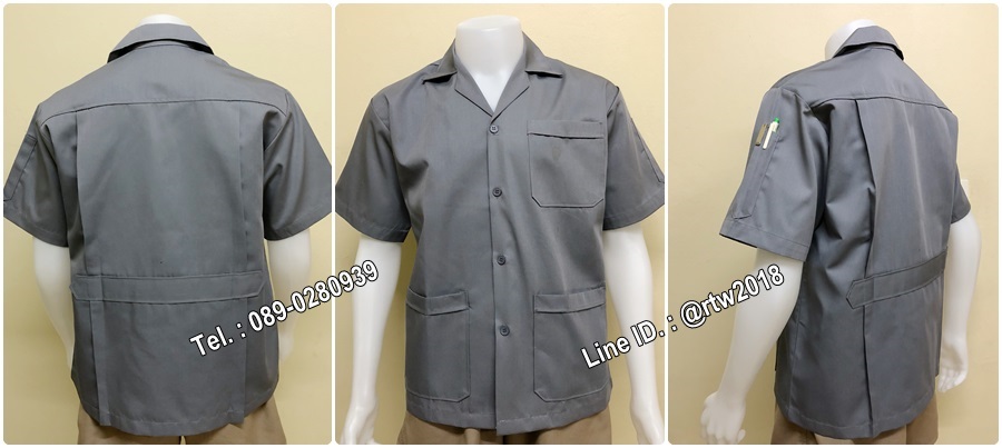 เสื้อช็อปแขนสั้นแบบสามกระเป๋าสีเทาล้วน (รหัส A11)