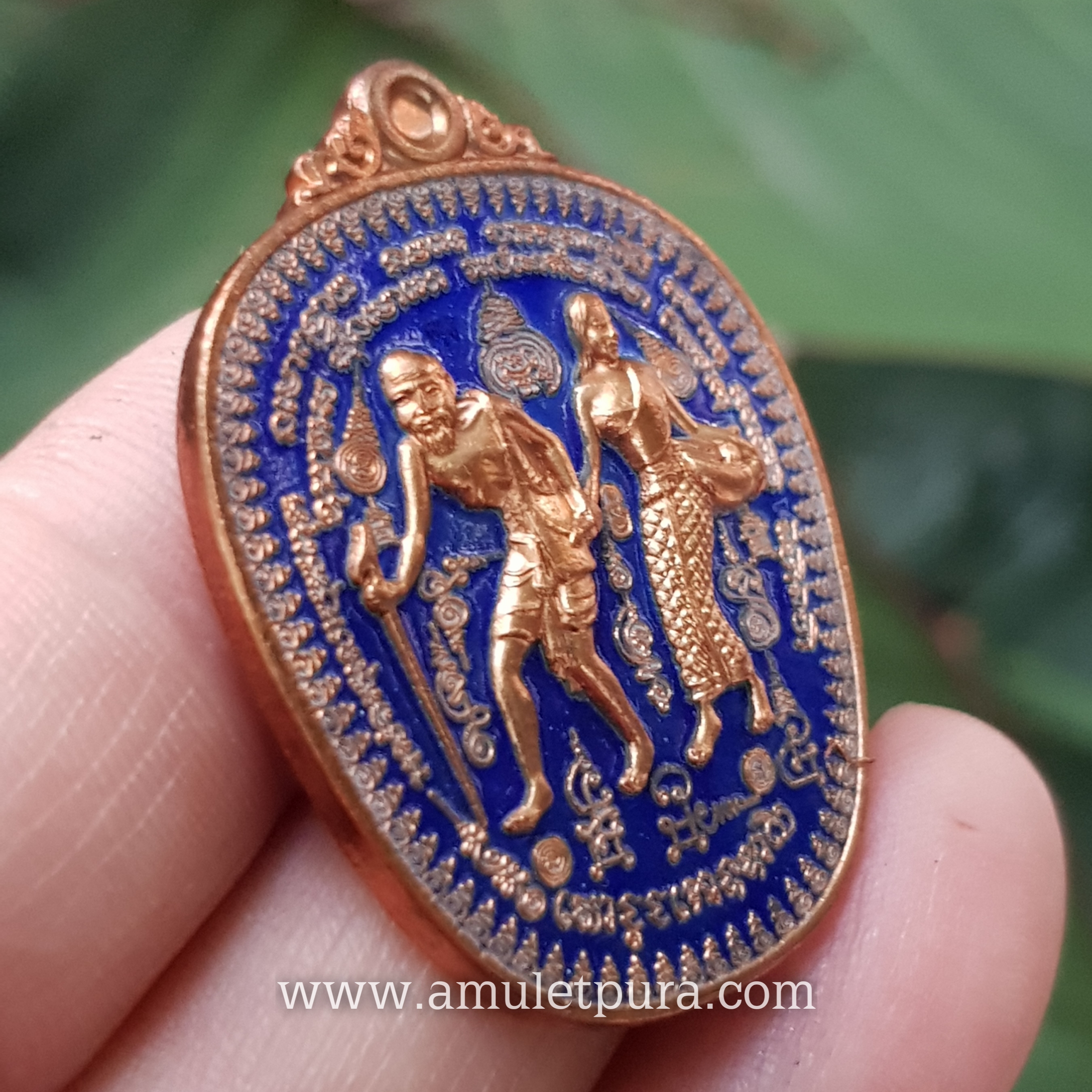 ชูชกจูงนาง(ทองแดงลงยาสีน้ำเงิน)รุ่นเศรษฐีโภคทรัพย์ ปี56 หลวงพ่อสัญญา วัดกลางบางแก้ว จ.นครปฐม(มีโค้ด หมายเลข ๒๐๐)