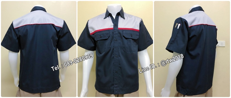 เสื้อช๊อปแขนสั้นแบบกรมอกเทากุ้นแดง (รหัส A29)