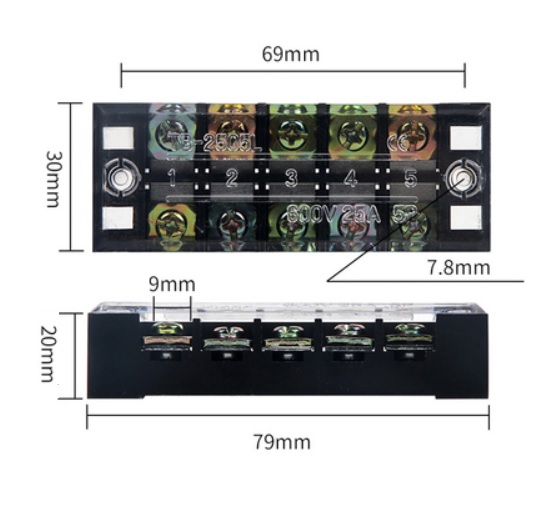 Terminal Blocks TB-2505 (600V 25A 5P) Patch Panel Wiring Row Junction Box