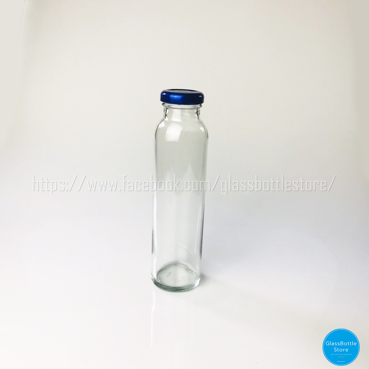 ขวดแก้ว น้ำผลไม้ทรงสูง 300ml ฝาเกลียวล็อคสีน้ำเงิน