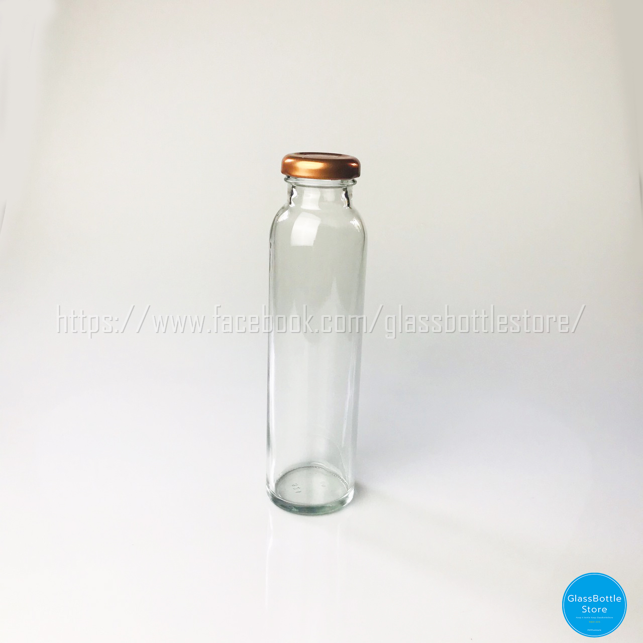ขวดแก้ว น้ำผลไม้ทรงสูง 300ml ฝาเกลียวล็อคสีทองแดง
