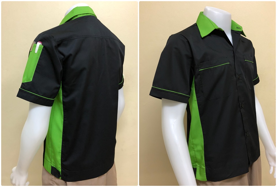 เสื้อช็อปแขนสั้นแบบดำข้างเขียว (รหัส A5)