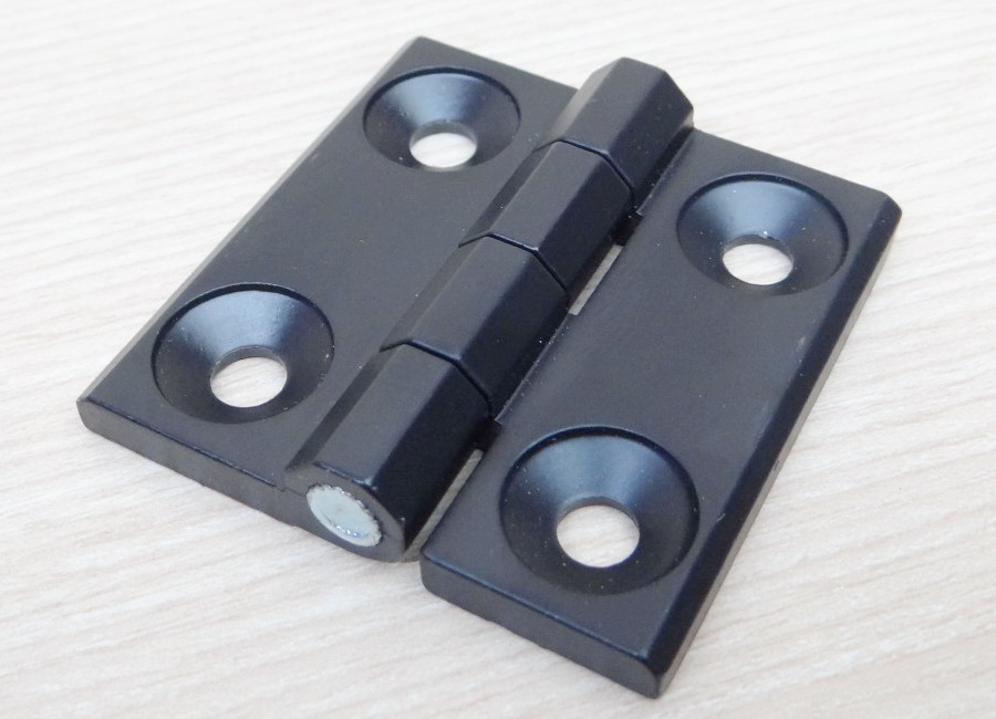บานพับ Hinge 60x60 mm Zinc alloy หนา 6 mm ระยะรู 35x35 mm, รูยึด 6.5 mm (สีดำ)
