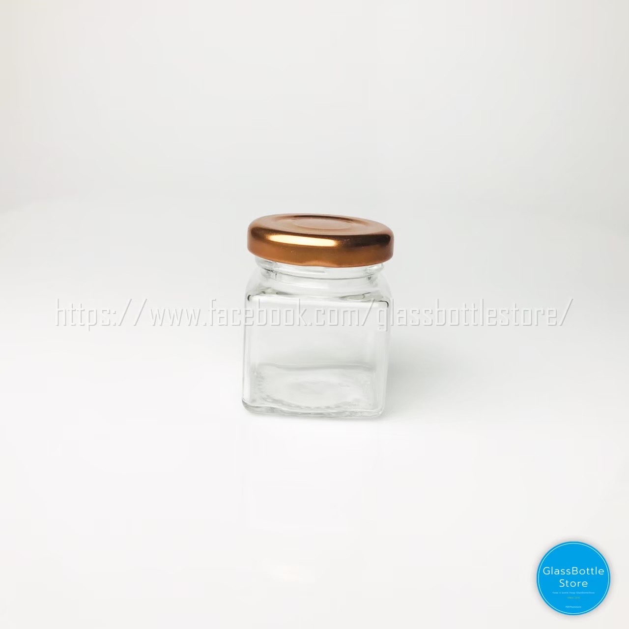 ขวดแก้ว สี่เหลี่ยม 50ml ฝาเกลียวล็อคสีทองแดง