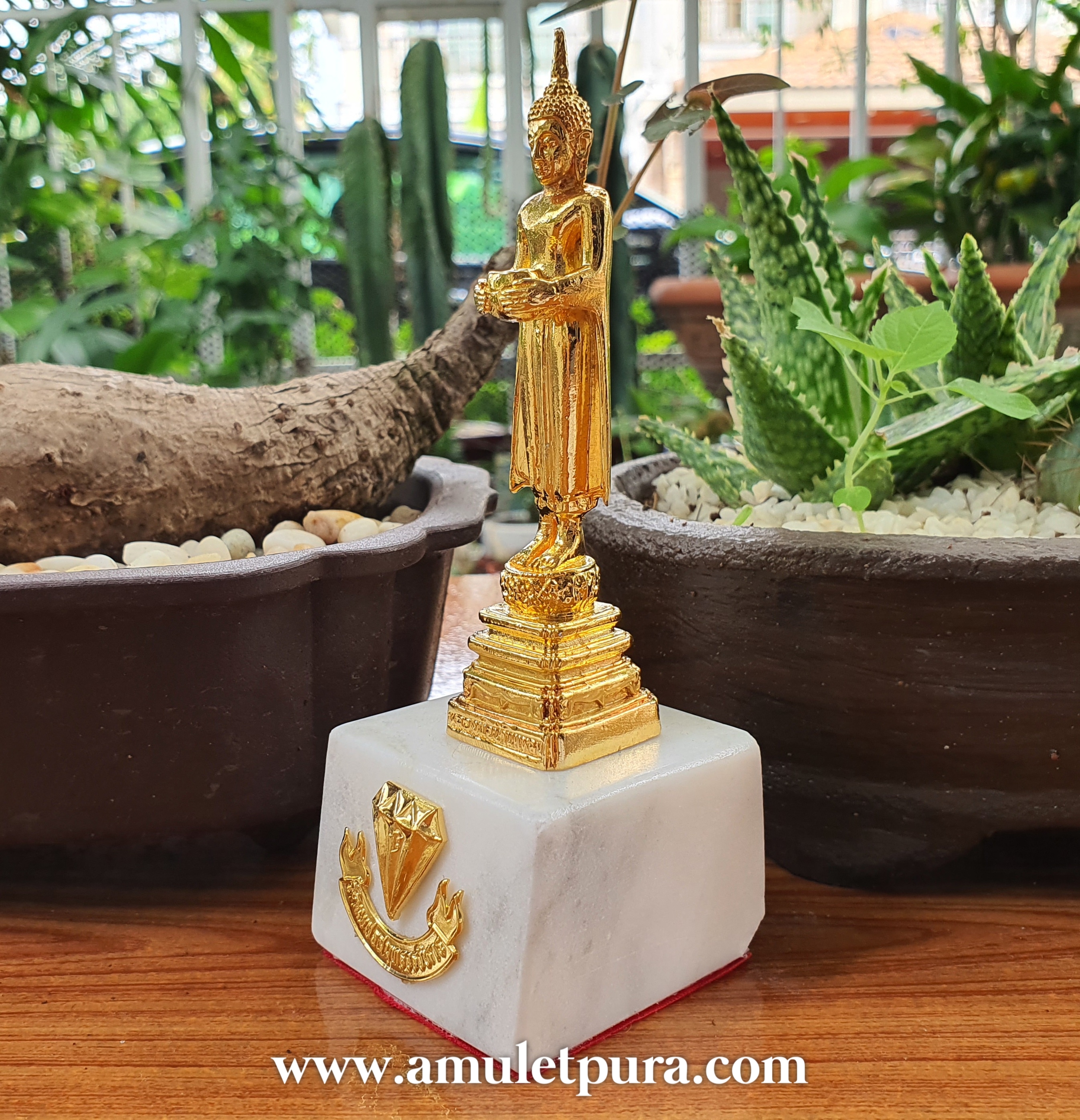 หลวงพ่อบ้านแหลม(องค์บูชา เนื้อทองเหลือง ฐานหินอ่อน)วัดเพชรสมุทรวรวิหาร จ.สมุทรสงคราม(ความสูงรวมฐาน 5.5นิ้ว)