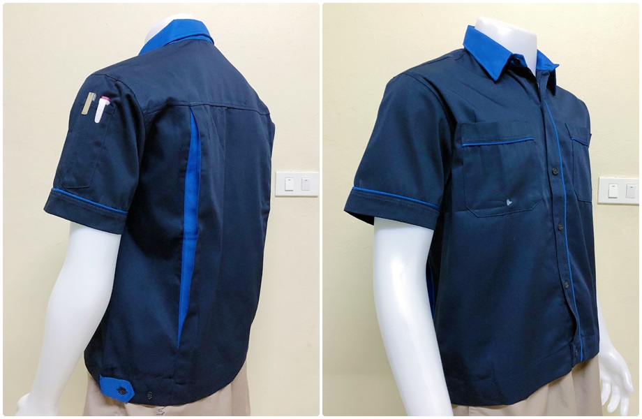 เสื้อช็อปแขนสั้นแบบกรมกุ้นน้ำเงิน (รหัส A14)