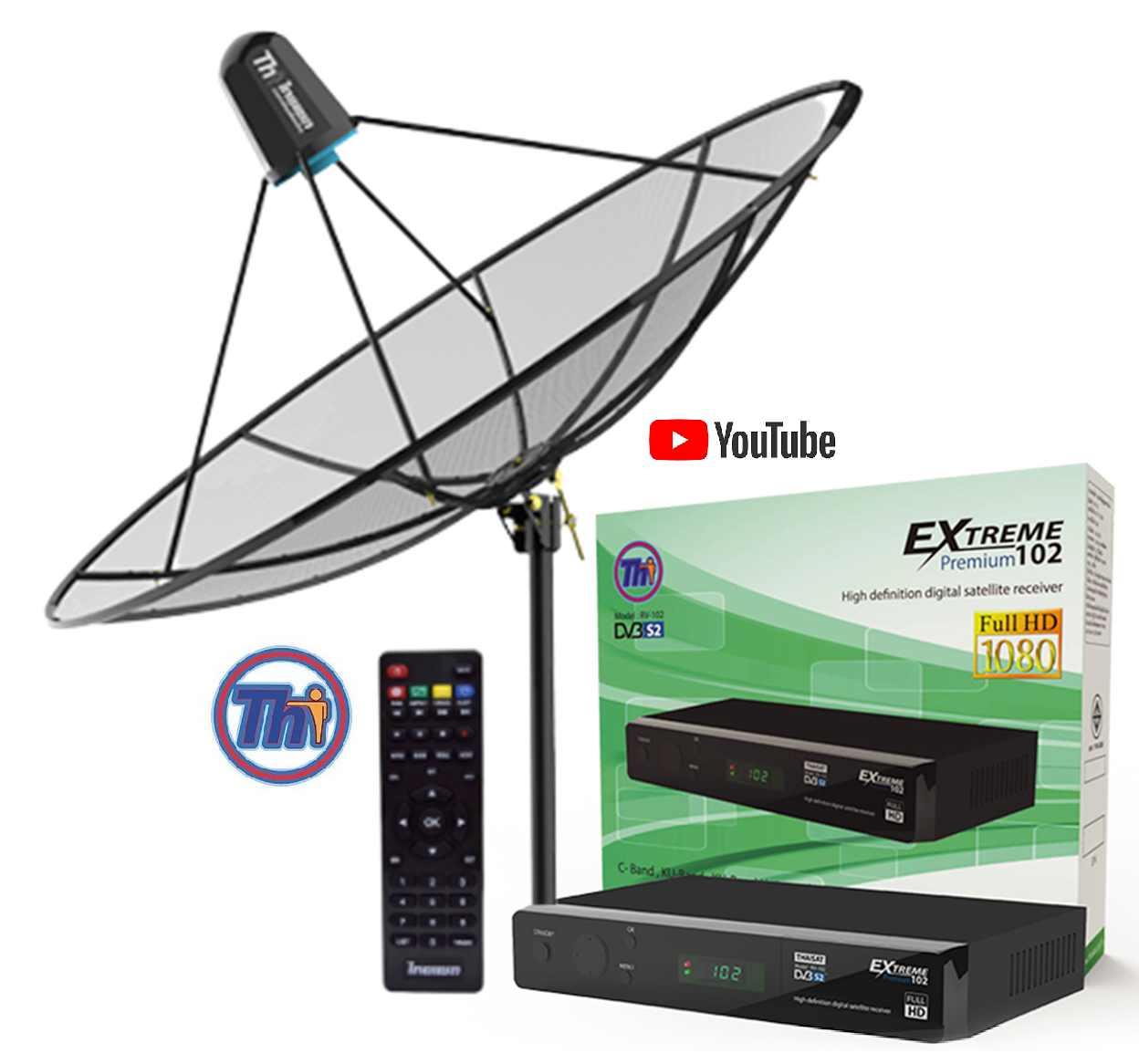 ชุดจานดาวเทียม Thaisat C Band 150 CM.+รีซีฟเวอร์ Thaisat EXTREME Premium 102 ราคา 2,590 บาท หรือ พร้อมติดตั้ง 3,500 บาท รับประกัน 1 ปี