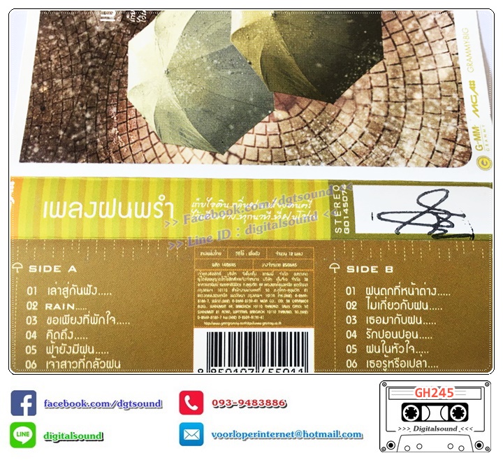 เทปคาสเซ็ท รวมศิลปิน GRAMMY บัวชมพู ฟอร์ด มาลีวัลย์ Silly Fools ฐิติมา เต๋อ เรวัต LOSO กะลา ไมโคร พลพล ใหม่ เอกซ์ อัลบั้ม เพลงฝนพรำ