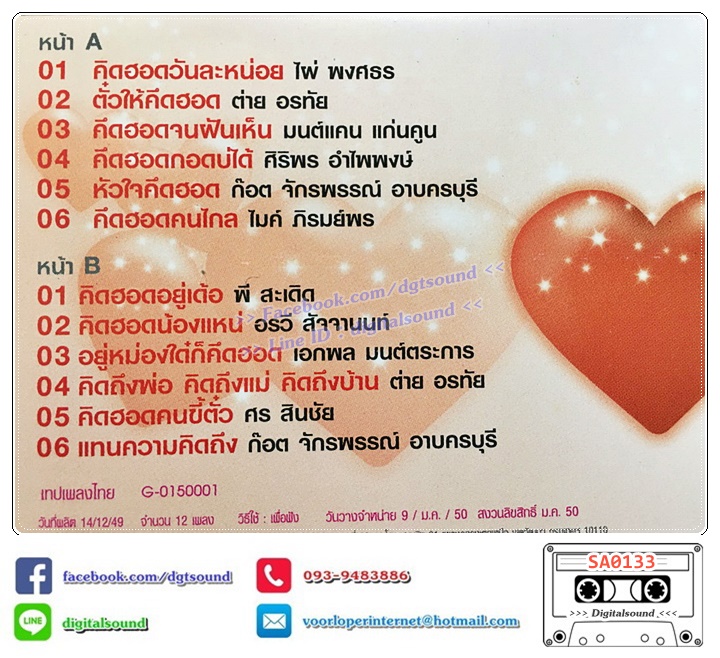 เทปคาสเซ็ท ไผ่ พงศธร ต่ายอรทัย ศิริพร อำไพพงษ์ ก๊อต จักรพรรณ ไมค์ ภิรมย์พร พีสะเดิด อัลบั้ม รวมฮิต คิดฮอด