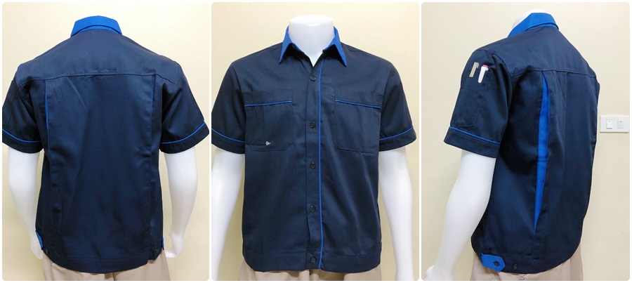 เสื้อช็อปแขนสั้นแบบกรมกุ้นน้ำเงิน (รหัส A14)