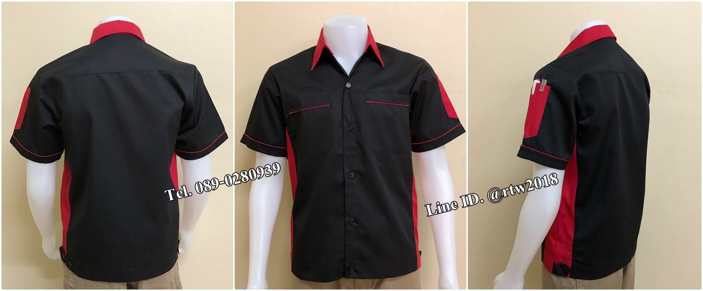 เสื้อช่างแขนสั้นแบบดำข้างแดง (รหัส A87)