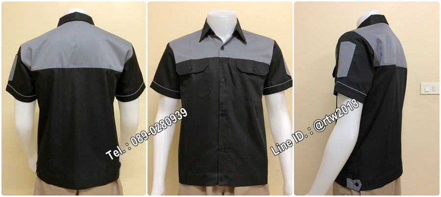 เสื้อช็อปแขนสั้นแบบดำอกเทา (รหัส A58)