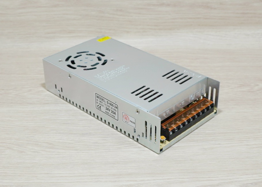 24V-20A-500W DC Switching Power Supply (S-500-24) + Fan Automatic