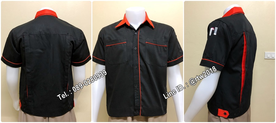 เสื้อช็อปแขนสั้นแบบดำกุ้นส้ม (รหัส A38)