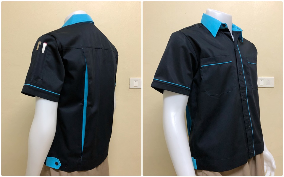 เสื้อช็อปแขนสั้นแบบดำกุ้นฟ้า (รหัส A15)