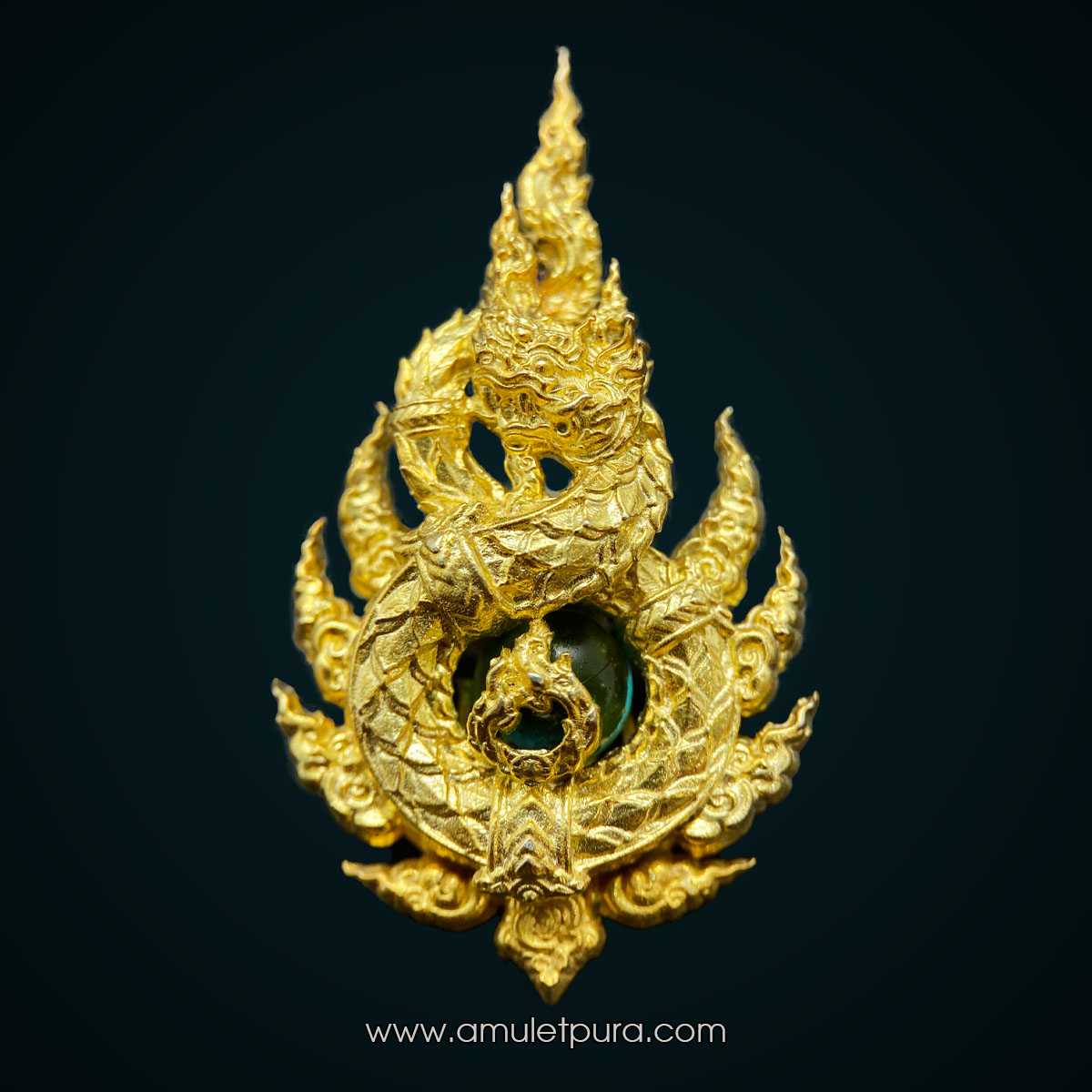 พญาอนันตนาคราช รุ่นหัวใจเศรษฐี (เนื้อสัมฤทธิ์ชุบทอง เพชรพญานาคสีฟ้า) ปี62 หลวงปู่ถิน วัดคอนสาย จ.ยโสธร (มีโค้ด หมายเลข 614)