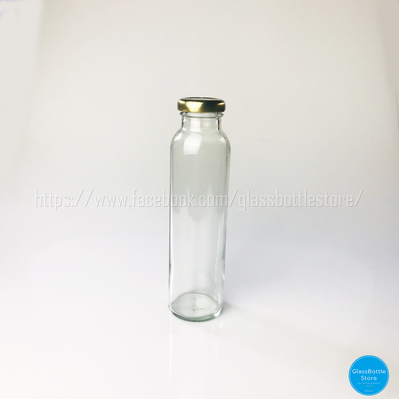 ขวดแก้ว น้ำผลไม้ทรงสูง 300ml ฝาเกลียวล็อคสีทอง