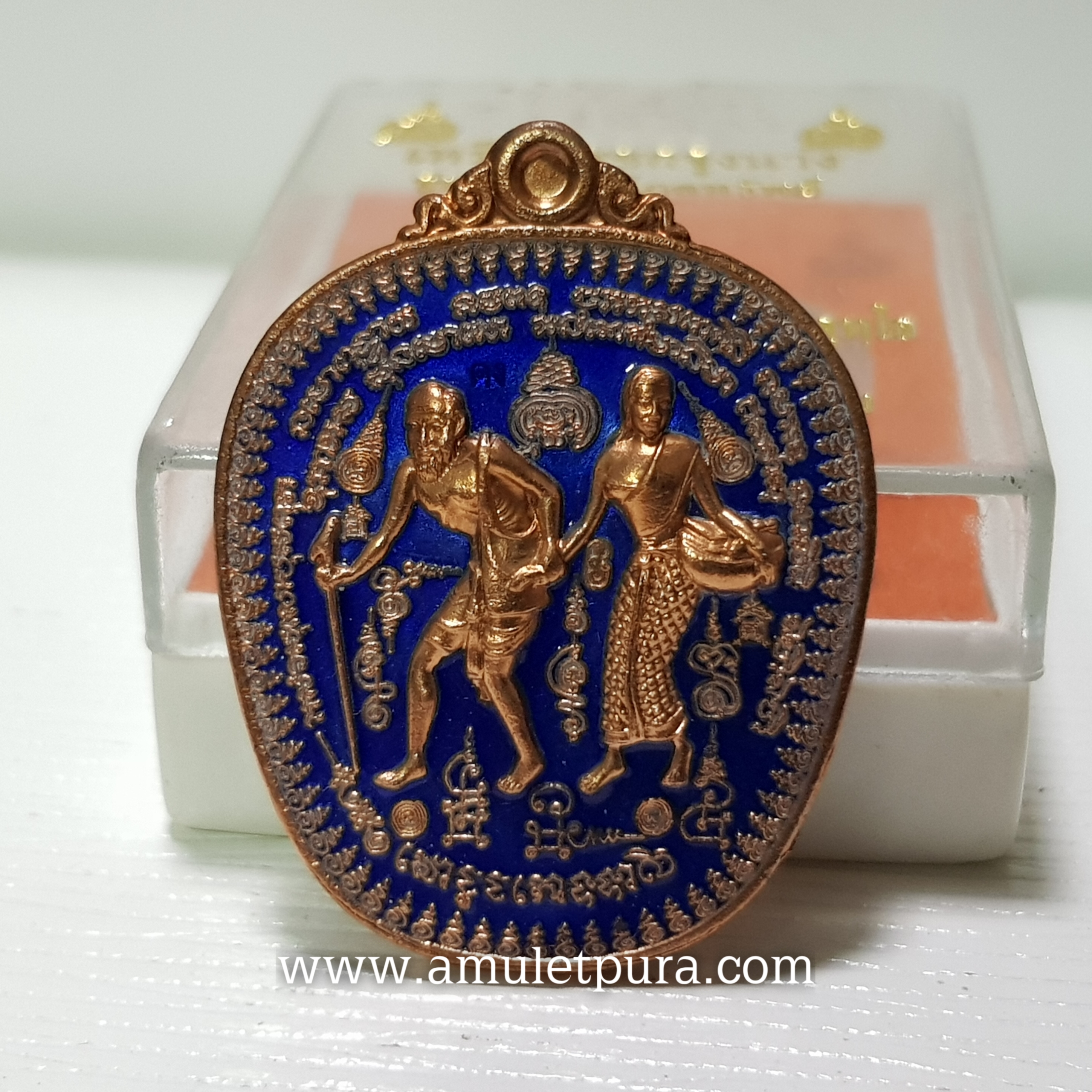 ชูชกจูงนาง(ทองแดงลงยาสีน้ำเงิน)รุ่นเศรษฐีโภคทรัพย์ ปี56 หลวงพ่อสัญญา วัดกลางบางแก้ว จ.นครปฐม(มีโค้ด หมายเลข๑๕๑)