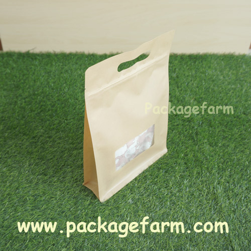 ซองซิปตั้ง+หิ้วได้ ก้นสี่เหลี่ยม กระดาษคราฟท์สีน้ำตาล แถบหน้าต่างใส