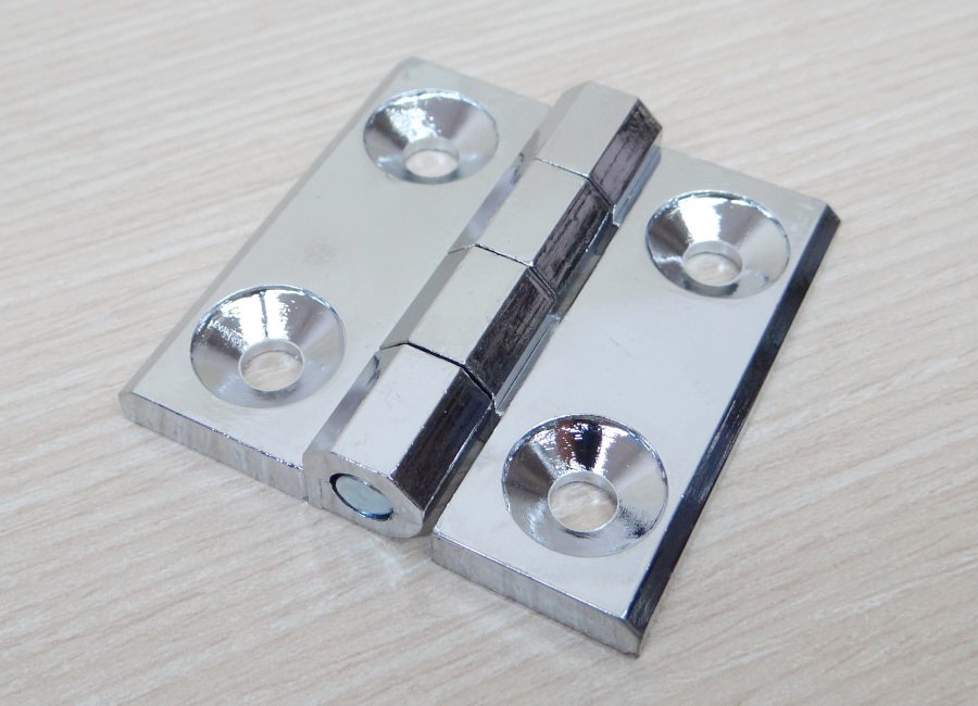 บานพับ Hinge 60x60 mm Zinc alloy หนา 6 mm ระยะรู 35x35 mm, รูยึด 6.5 mm (สีเงิน)