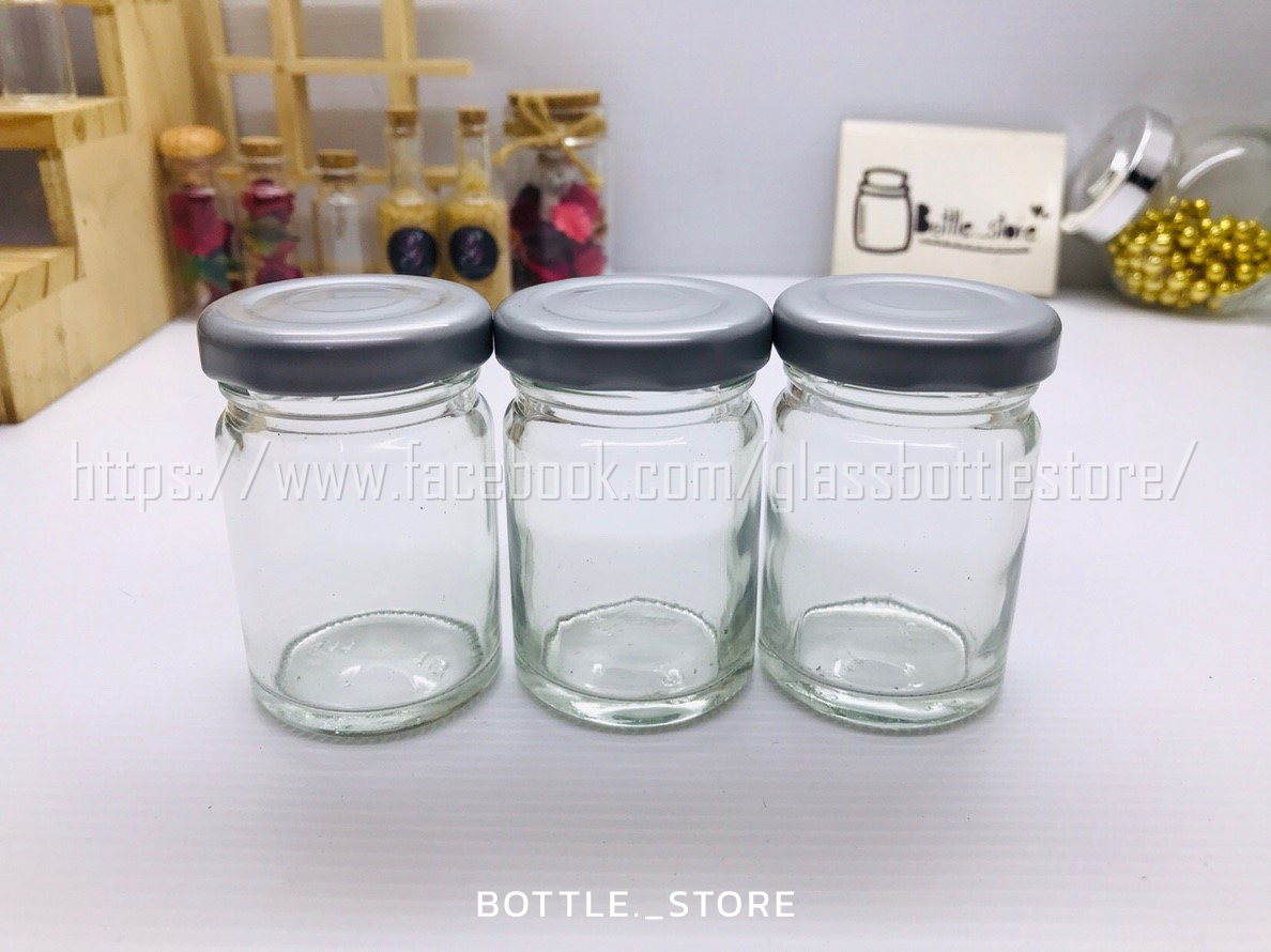 ขวดแก้ว 60ml ฝาเกลียวล็อคสีเงินด้าน