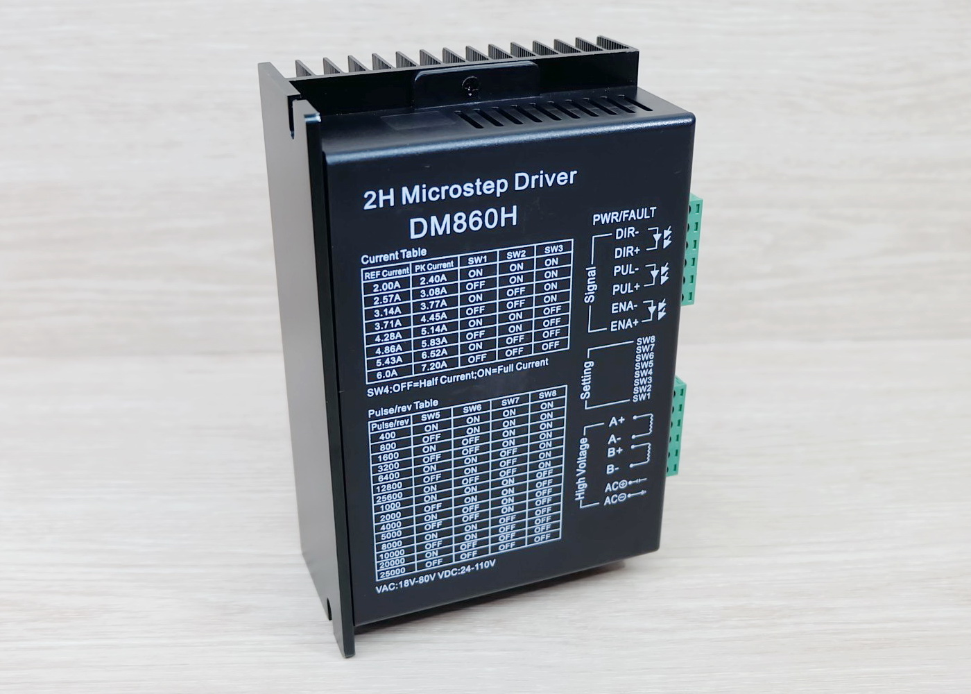 DM860H (Jiawen) Microstep Driver Peak 7.2A, 24-110 VDC / 18-80VAC 2-phase