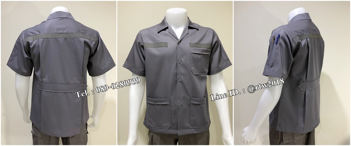เสื้อช็อปแขนสั้นแบบสามกระเป๋าสีเทาติดสะท้อนแสง (รหัส A106)