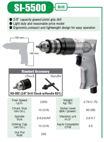 Shinano รุ่น SI-5500 สว่านลม 3/8" ญี่ปุ่น AIR DRILLS