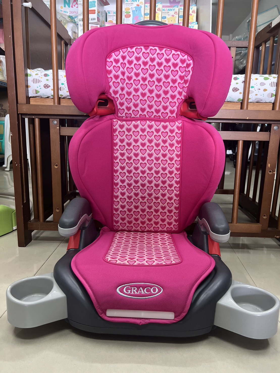 Graco บูสเตอร์ซีท Graco ยกหัวสูงต่ำได้ มีที่วางแก้ว สภาพสวย 90% มือสองญี่ปุ่น ของแท้