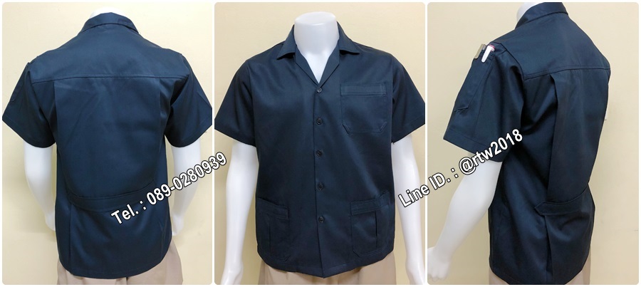 เสื้อวิศวะแขนสั้นแบบสามกระเป๋าจีบสีกรมล้วน (รหัส A8)