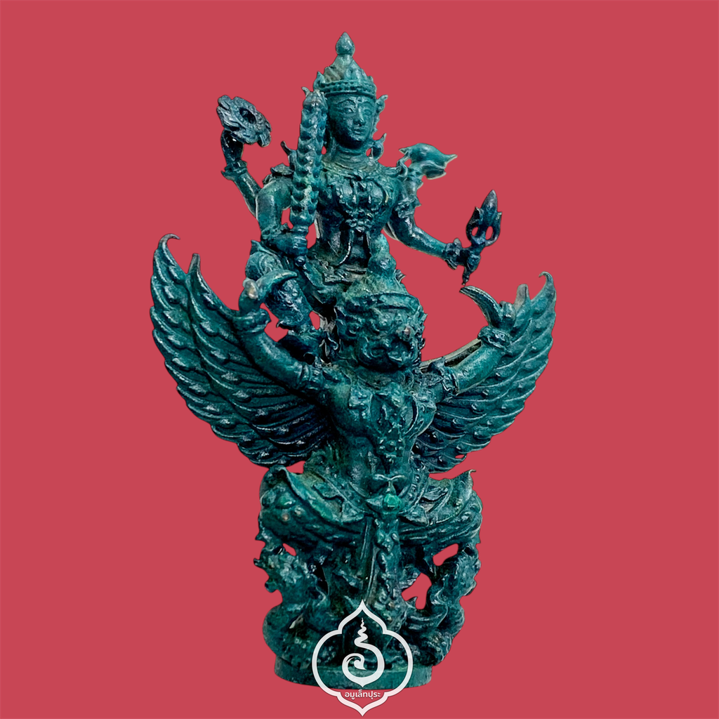 พระนารายณ์ทรงครุฑ รุ่นแรก รุ่นดวงเศรษฐี (เนื้อสำริดเคลือบบลูแพลดดินัม) ปี60 หลวงพ่อสิน วัดละหารใหญ่ จ.ระยอง (มีโค้ด หมายเลข 430)