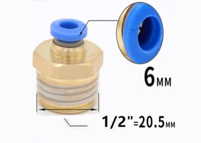 PC6-04: 6mm to 1/2BSP (20.5mm) Pneumatic Fittings Brass Quick Connectors