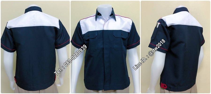 เสื้อช็อปแขนสั้นแบบกรมอกขาวกระดุมซ่อนสาบ (รหัส A3)