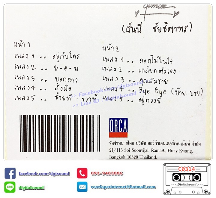 เทปคาสเซ็ท ธันนี ชัยชิตาทร อัลบั้ม ดอกไม้ในใจ FLOWER IN YOUR HEART