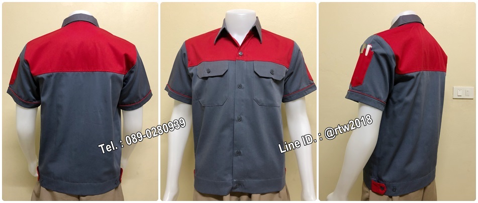 เสื้อช็อปแขนสั้นแบบเทาอกแดง (รหัส A25)