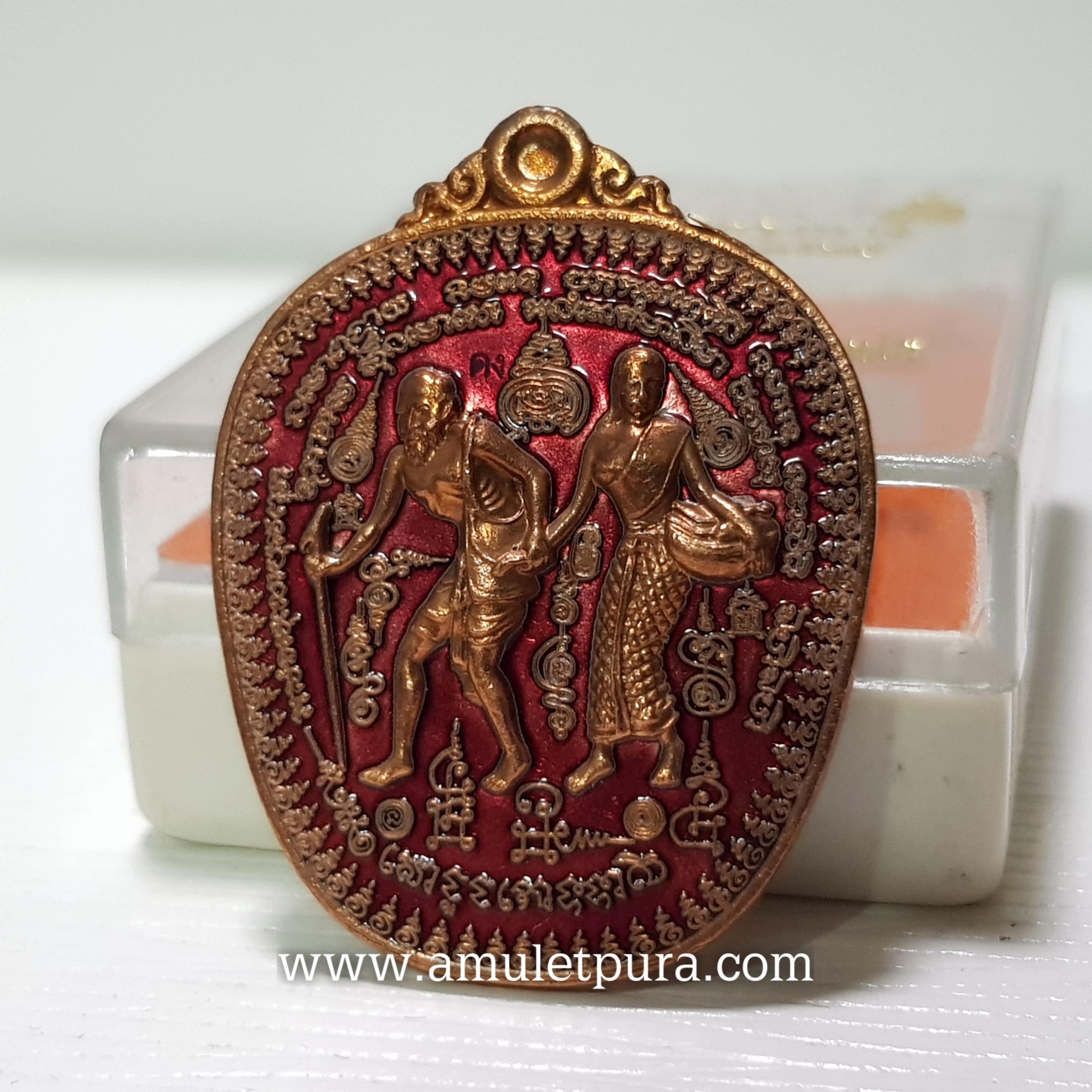 ชูชกจูงนาง(ทองแดงลงยาสีแดง)รุ่นเศรษฐีโภคทรัพย์ ปี56 หลวงพ่อสัญญา วัดกลางบางแก้ว จ.นครปฐม(มีโค้ด หมายเลข๒๕๒)