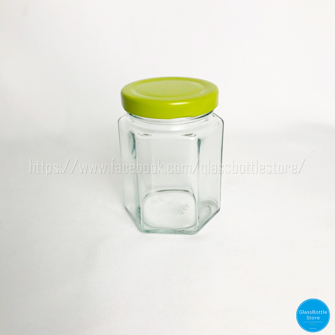ขวดแก้ว หกเหลี่ยม 180ml ฝาเกลียวล็อคสีเขียว