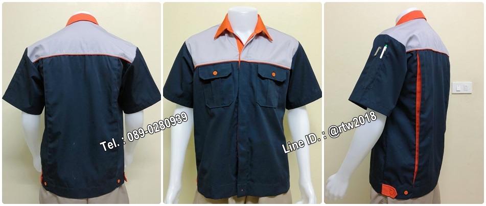 เสื้อช็อปแขนสั้นแบบกรมอกเทาอ่อนกุ้นส้ม (รหัส A21)